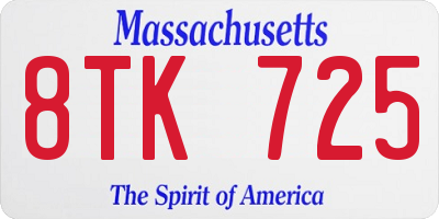 MA license plate 8TK725