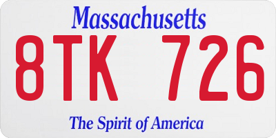MA license plate 8TK726