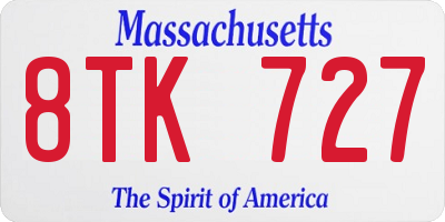 MA license plate 8TK727