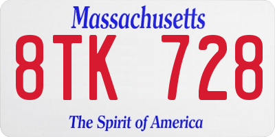 MA license plate 8TK728