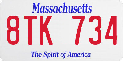 MA license plate 8TK734