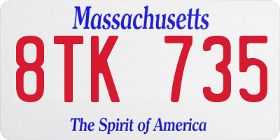 MA license plate 8TK735