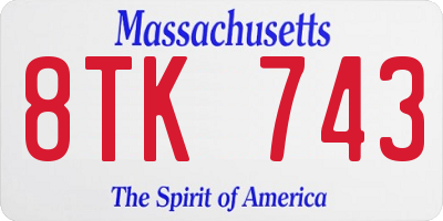 MA license plate 8TK743