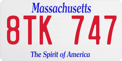 MA license plate 8TK747
