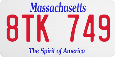 MA license plate 8TK749