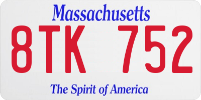MA license plate 8TK752