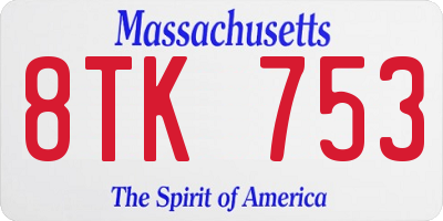 MA license plate 8TK753