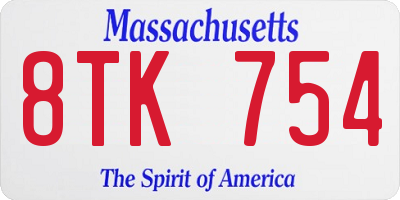 MA license plate 8TK754