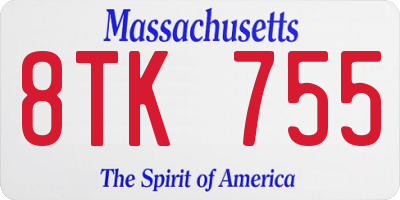 MA license plate 8TK755