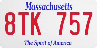 MA license plate 8TK757