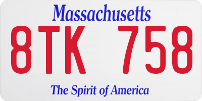 MA license plate 8TK758