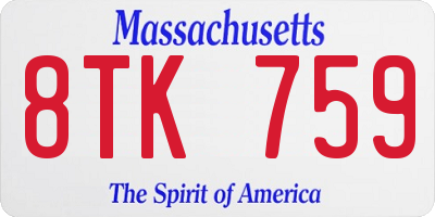 MA license plate 8TK759