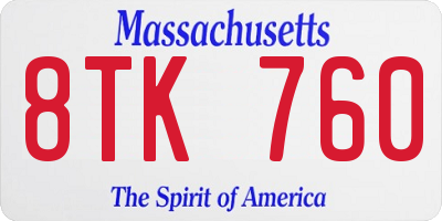 MA license plate 8TK760
