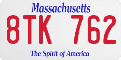 MA license plate 8TK762