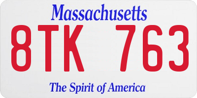 MA license plate 8TK763