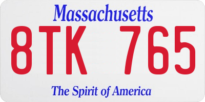 MA license plate 8TK765