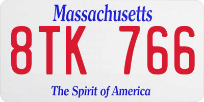 MA license plate 8TK766