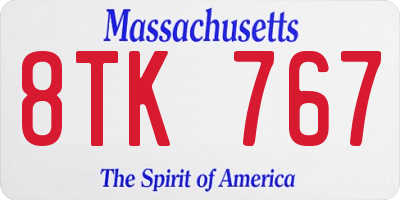 MA license plate 8TK767