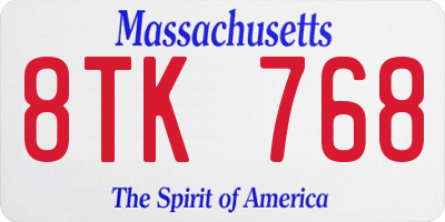 MA license plate 8TK768