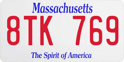 MA license plate 8TK769