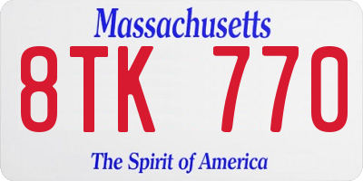 MA license plate 8TK770