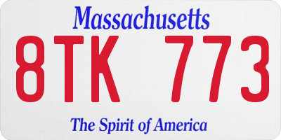 MA license plate 8TK773