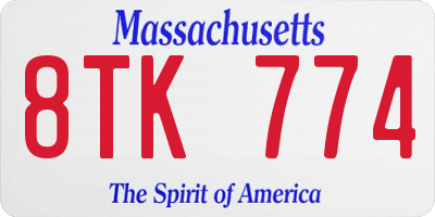 MA license plate 8TK774
