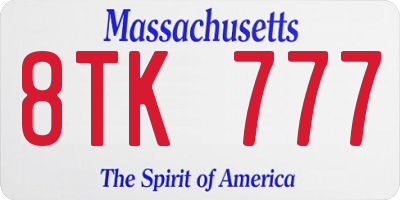 MA license plate 8TK777