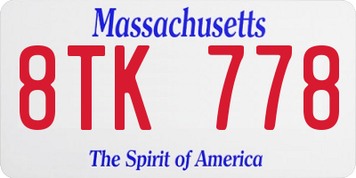 MA license plate 8TK778