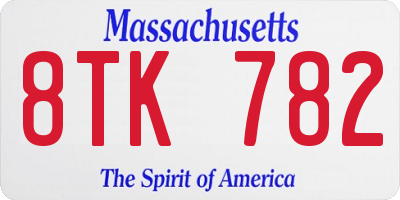 MA license plate 8TK782