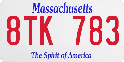 MA license plate 8TK783