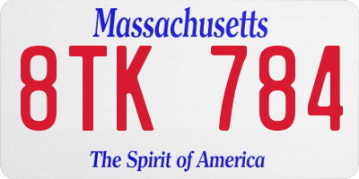 MA license plate 8TK784