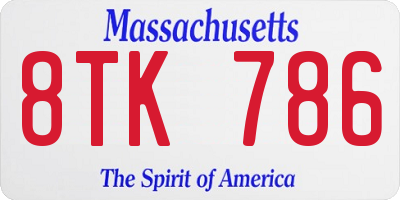 MA license plate 8TK786