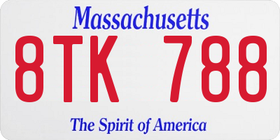 MA license plate 8TK788