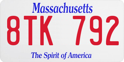 MA license plate 8TK792