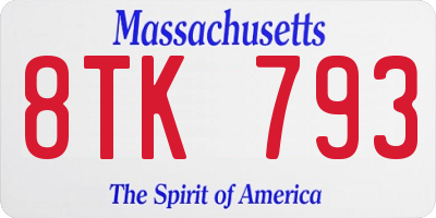 MA license plate 8TK793