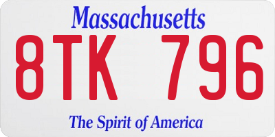MA license plate 8TK796