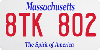 MA license plate 8TK802