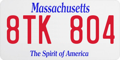 MA license plate 8TK804
