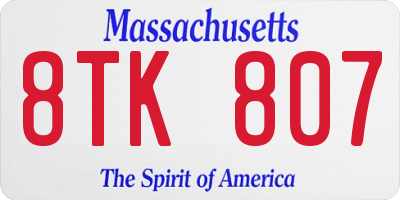 MA license plate 8TK807