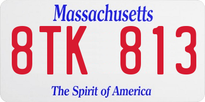 MA license plate 8TK813