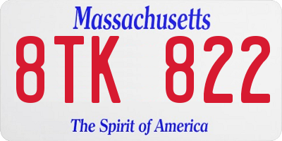 MA license plate 8TK822