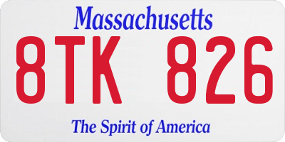 MA license plate 8TK826