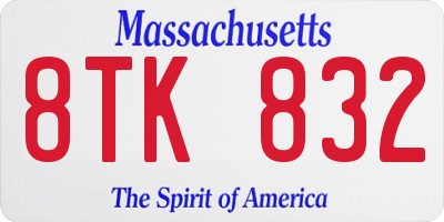 MA license plate 8TK832