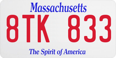 MA license plate 8TK833