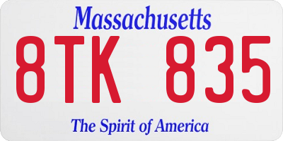 MA license plate 8TK835