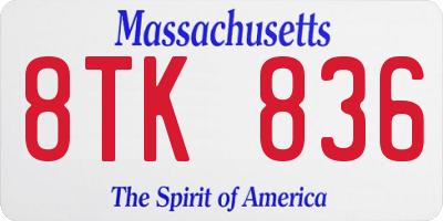 MA license plate 8TK836