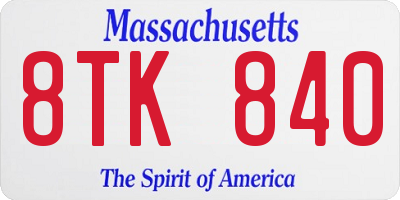 MA license plate 8TK840