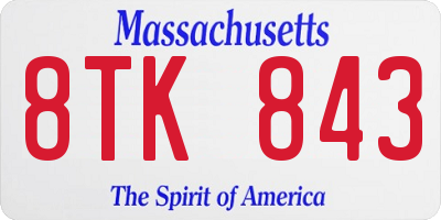 MA license plate 8TK843