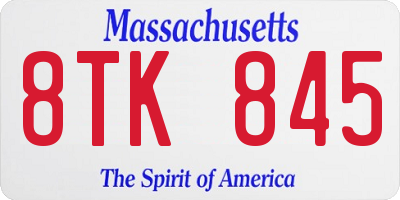 MA license plate 8TK845
